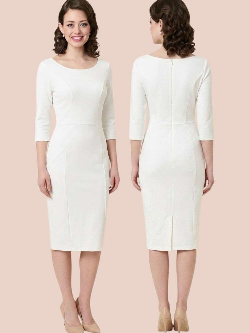 UNIQUE VINTAGE Ivory Princess Seam Pencil Dress - Size M